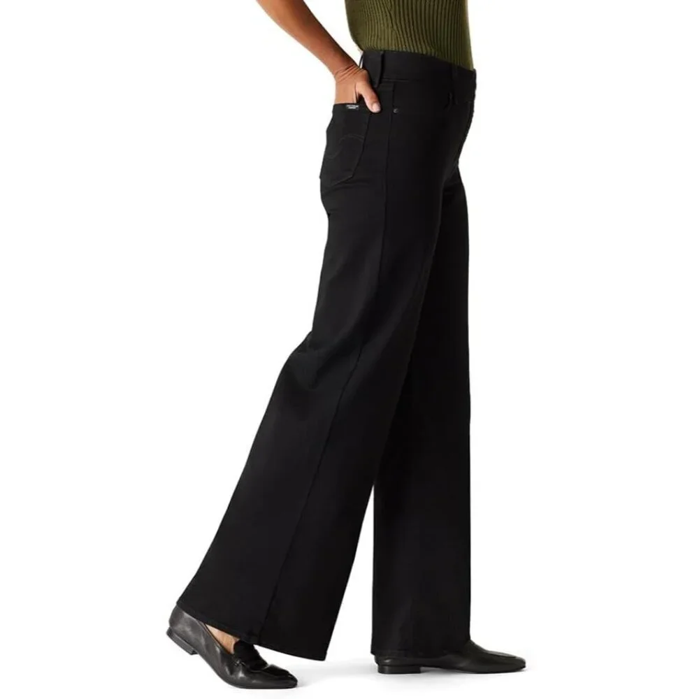 Womens Wide Leg Jeans Cotton Blend Mid Rise Pull On Slim Fit Comfort